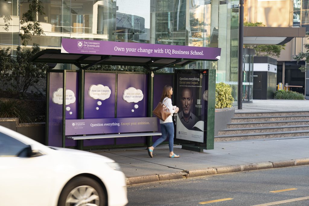 University of Queensland street furniture advertising on bus shelter