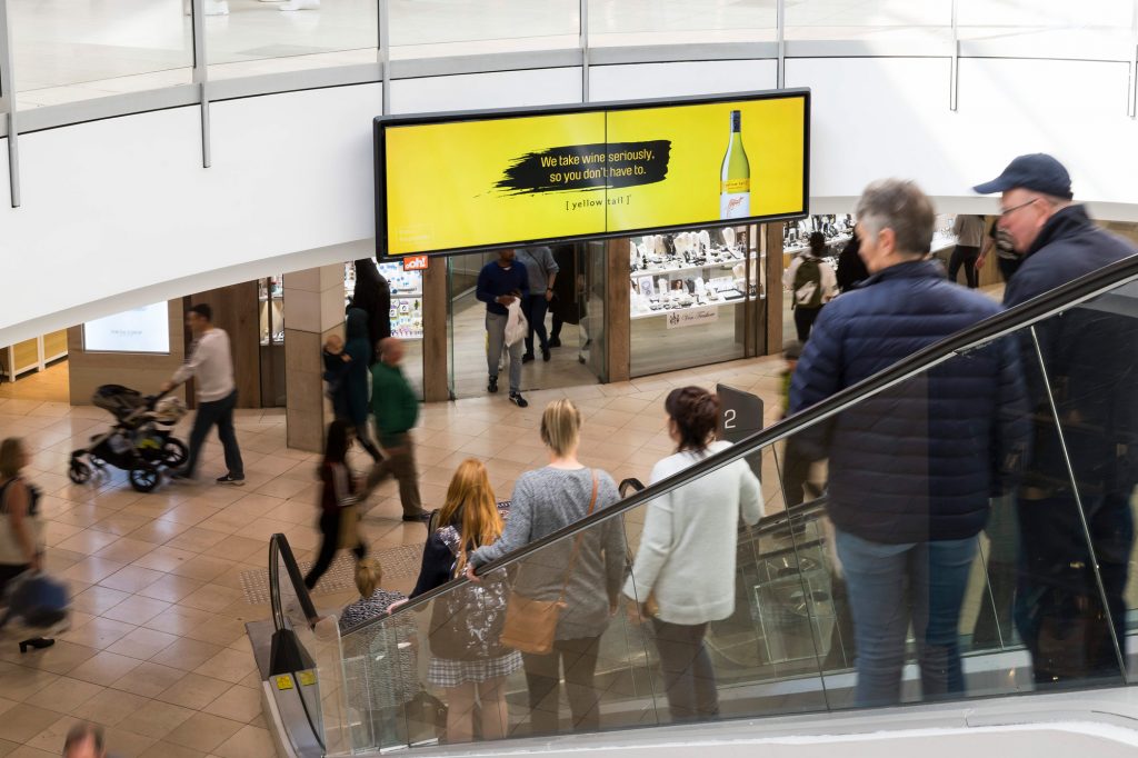 Yellow tail retail advertising in shopping centre