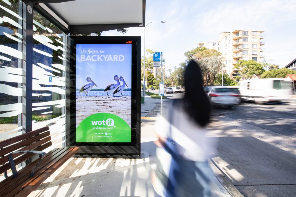 Wotif street furniture advertising on bus shelter