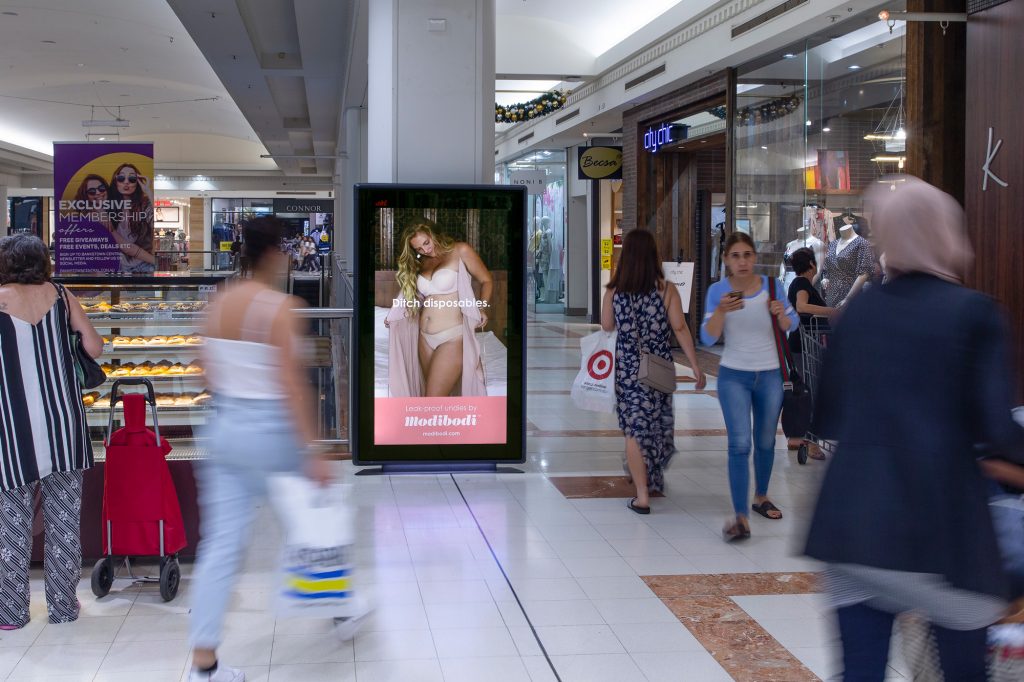 Modibodi retail advertising panel in shopping centre