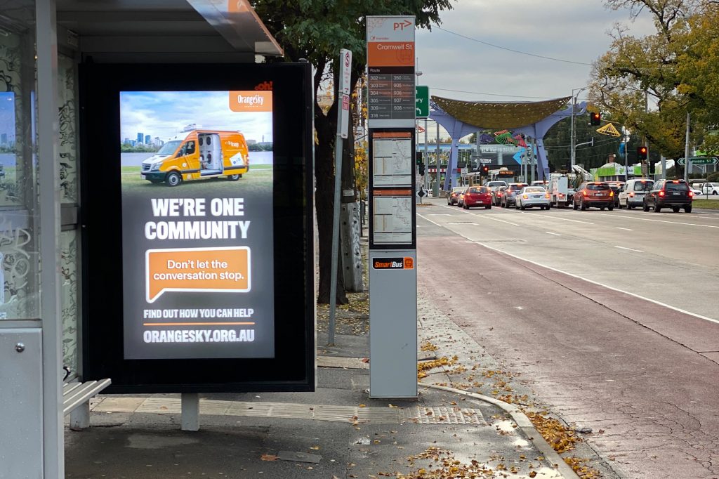 Orange Sky bus shelter advertising on street furniture
