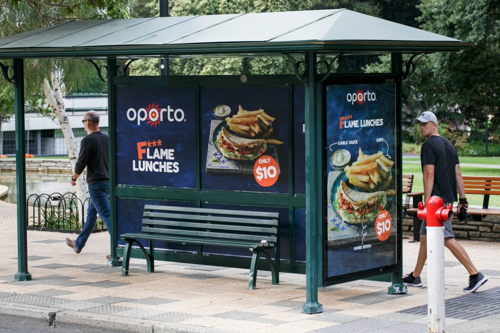 Oporto street furniture advertising on bus shelter