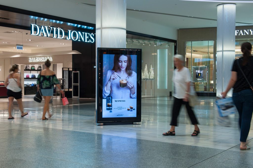 Nespresso retail advertising in shopping centre