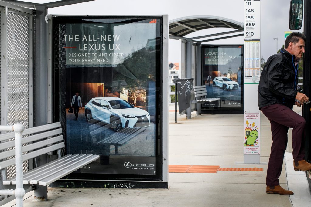 Lexus street furniture advertising on bus shelter