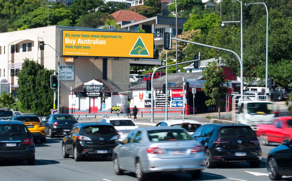 Australian Made billboard advertising on road