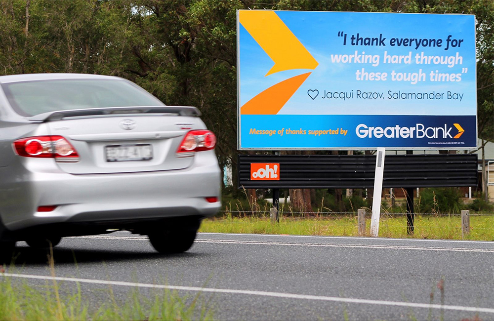 Greater Bank advertising on roadside billboard