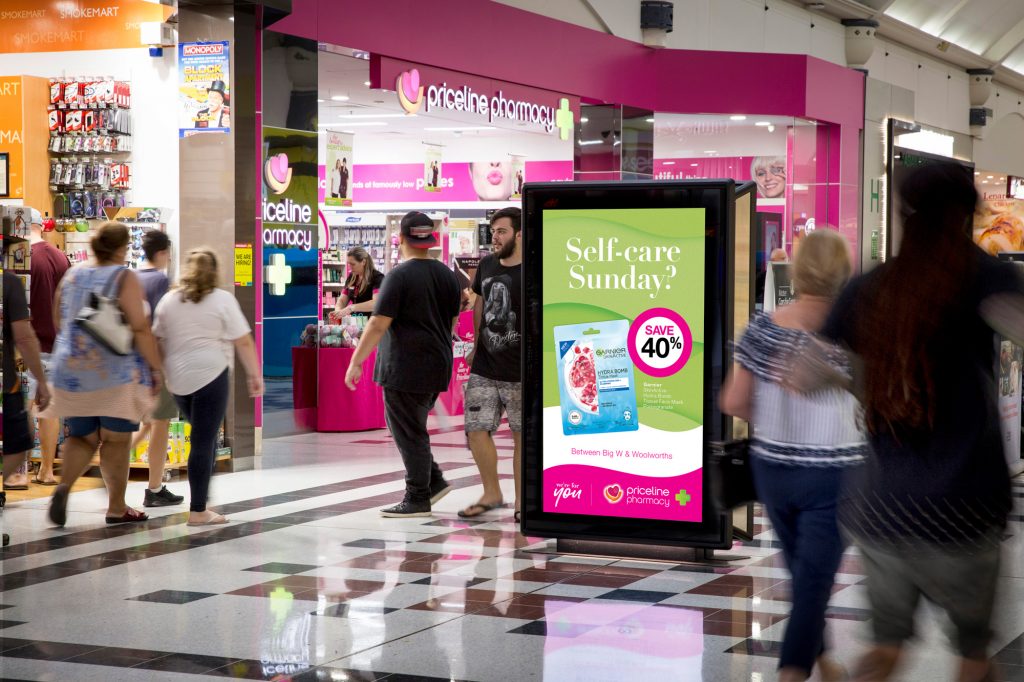 Priceline retail advertising in shopping centre