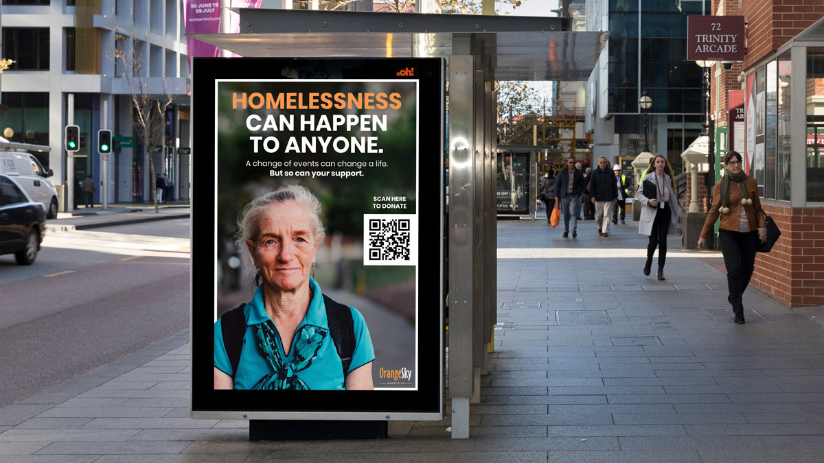Australian charity Orange Sky fundraising out of home campaign on oOh!media street furniture asset