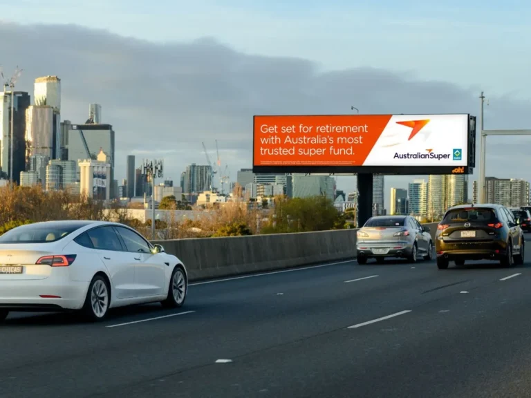 Large format digital billboard featuring AustralianSuper creative