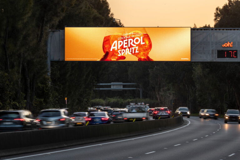 Digital billboard in Sydney, Mascot, featuring Aperol creative
