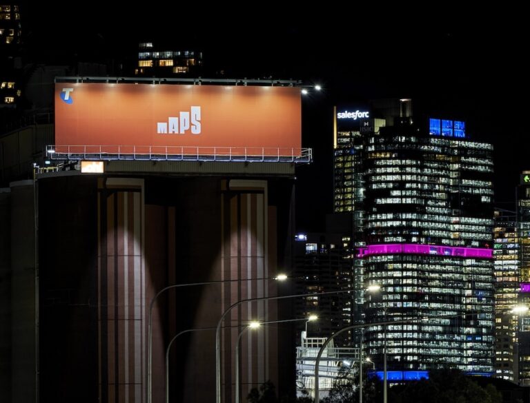 Sydney Glebe Silos billboard featuring Telstra's 'four bars' campaign