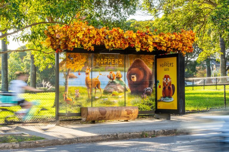 Classic bus shelter in Melbourne, Victoria, with creative special build