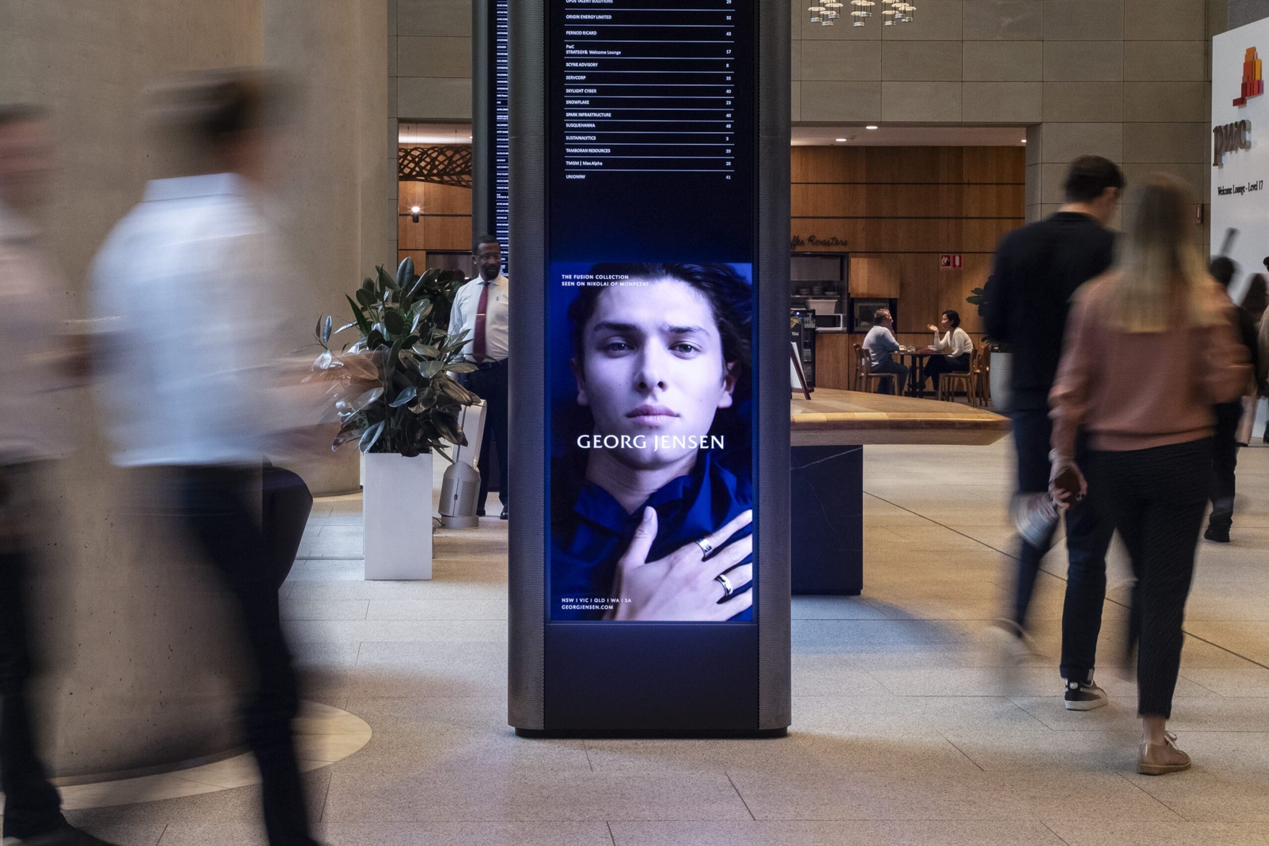Digital advertising in office lobby, Barangaroo Sydney