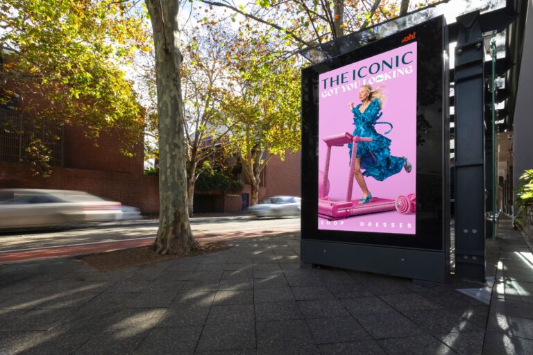 Digital advertising panel bus shelter Sydney with The Iconic advertisement