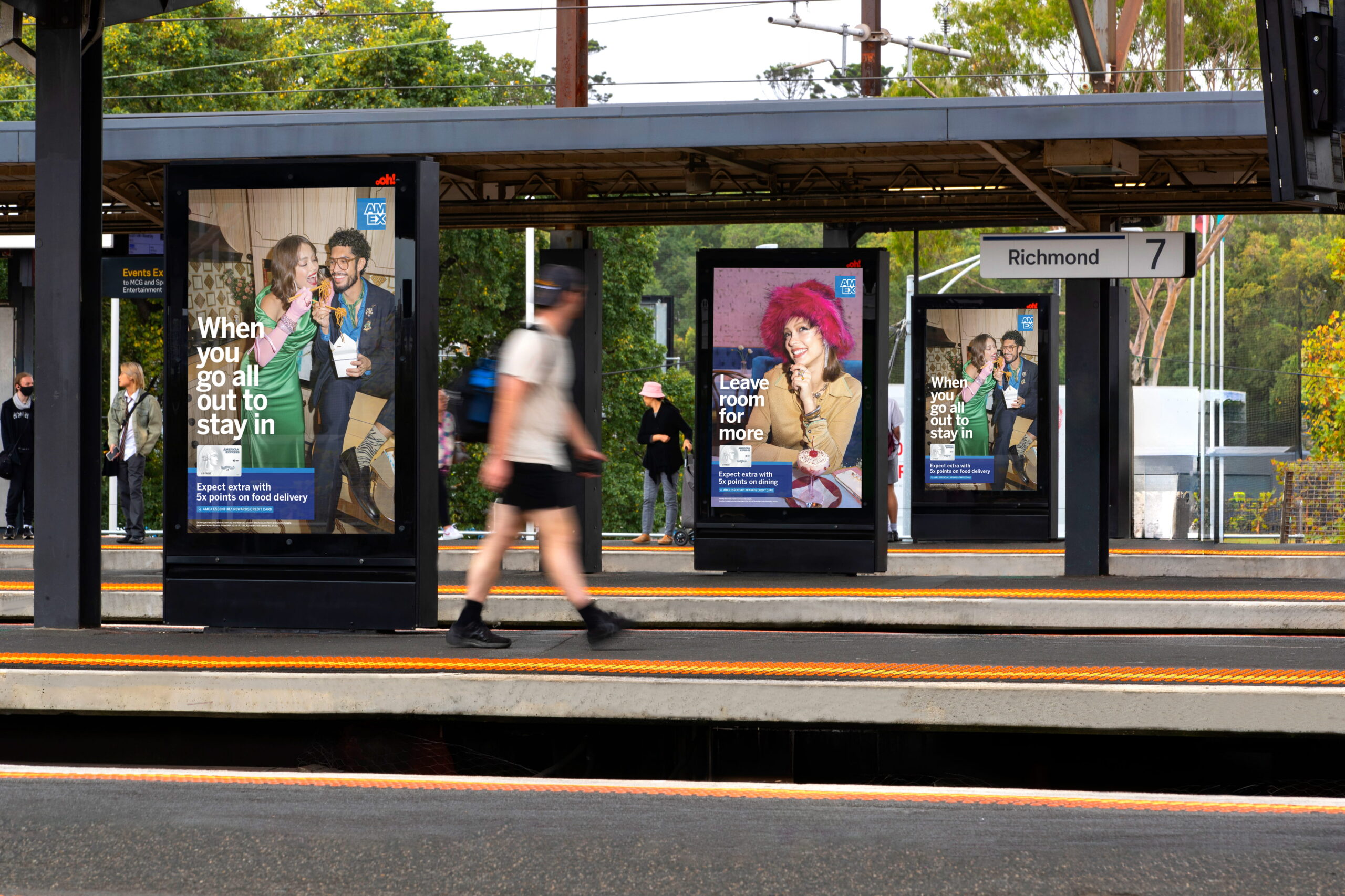 Consecutive rail station digital advertising panels at Richmond Station, Melbourne