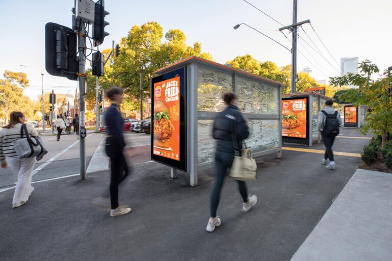 Bus shelter advertising consecutive panels