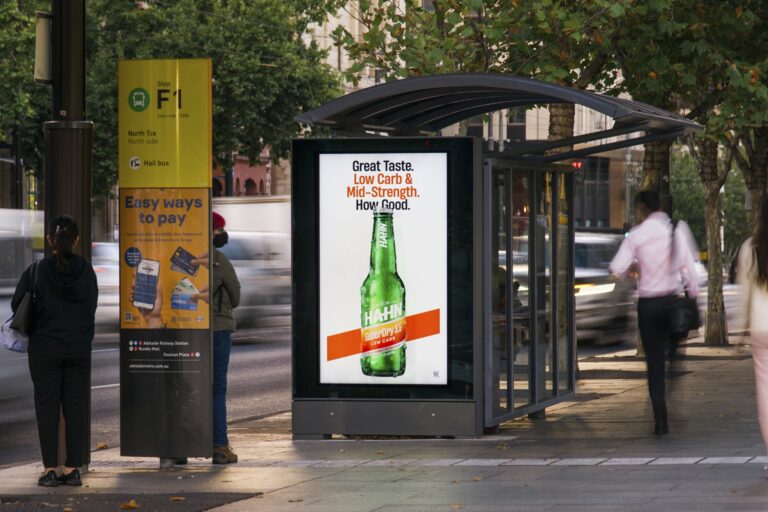 Digital bus shelter advertisement in Adelaide, South Australia