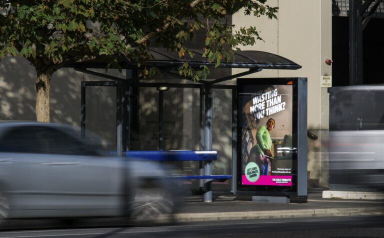 Classic bus shelter advertisement in Adelaide, South Australia