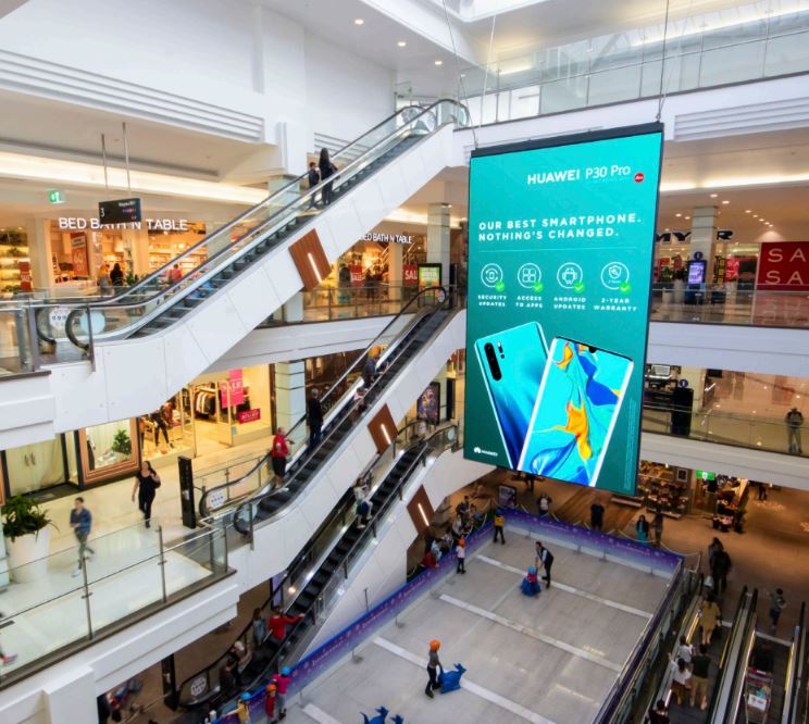 Large format digital billboard inside retail centre