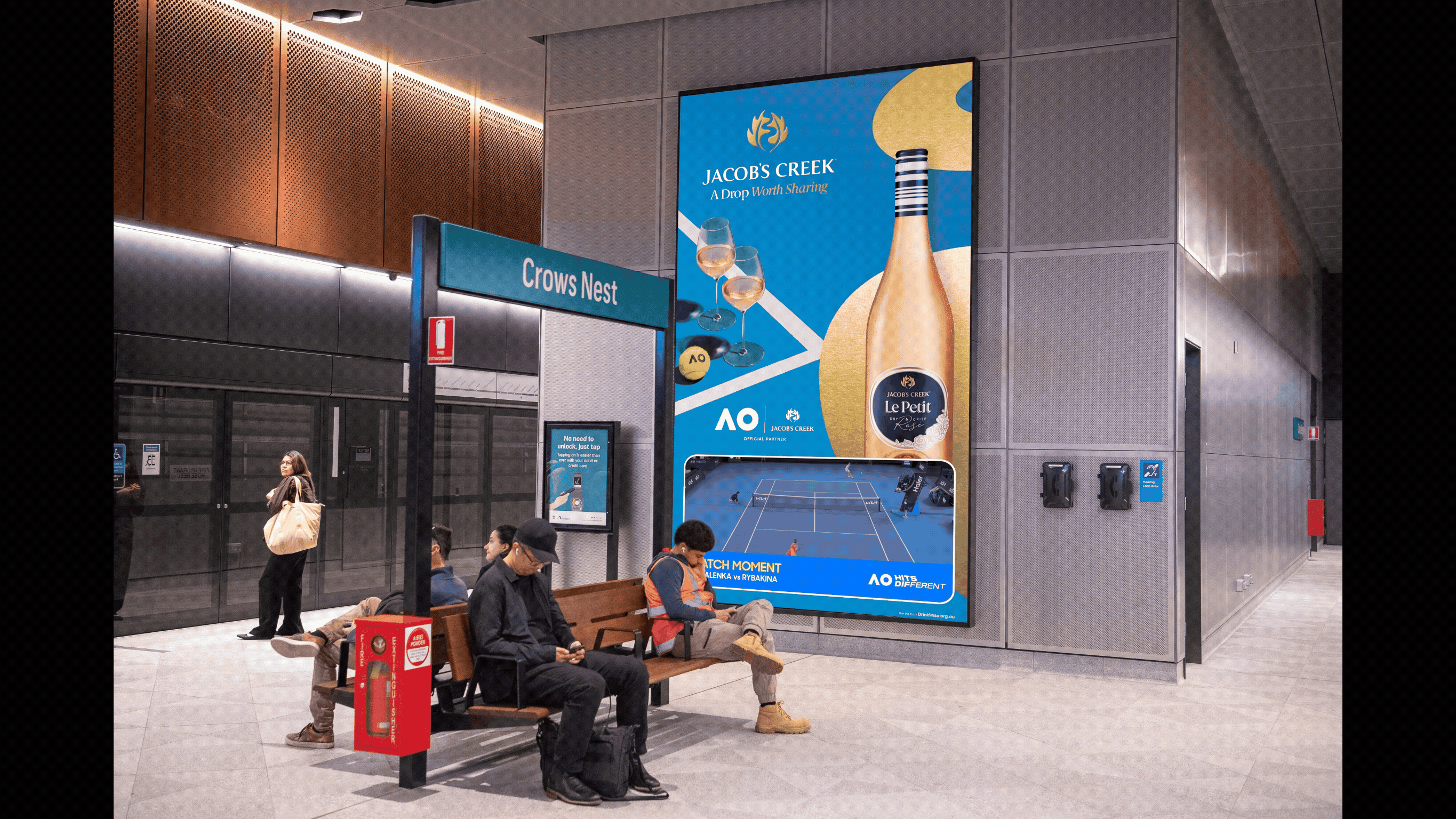 Digital advertising screen in train station, Sydney Metro, Crows Nest