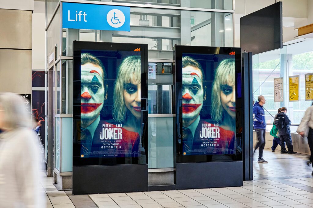 Digital train station advertising takeover in Melbourne, The Joker