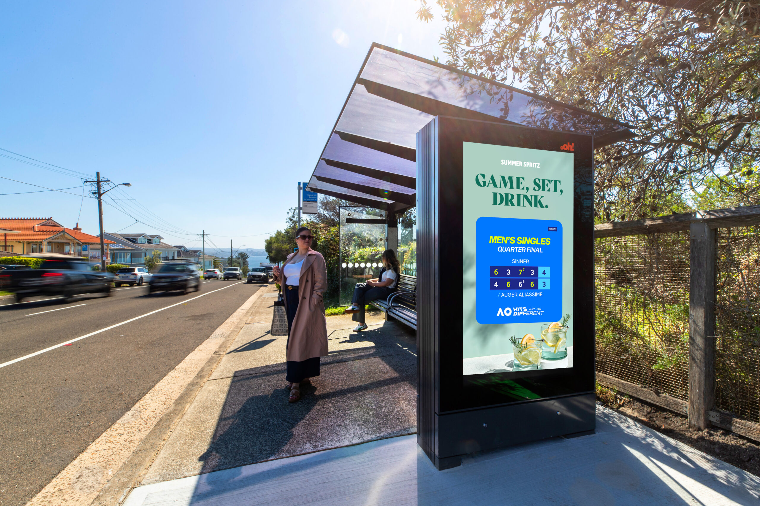 Digital bus shelter advertising in Sydney for Australian Open sponsored content