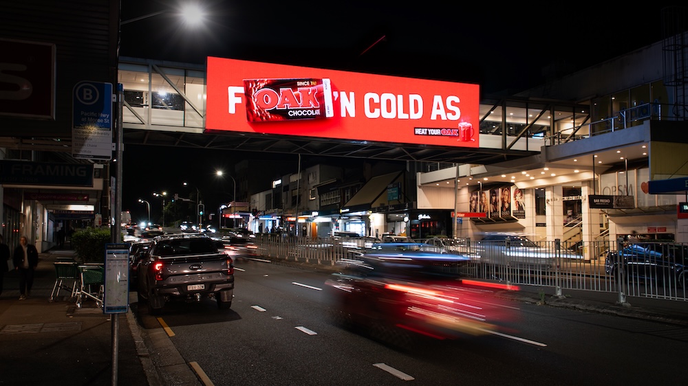 Digital billboard advertising in Sydney, featuring Oak campaign
