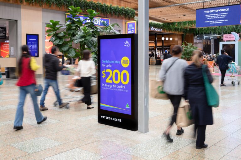 Digital advertising screen in Watergardens retail centre, Melbourne