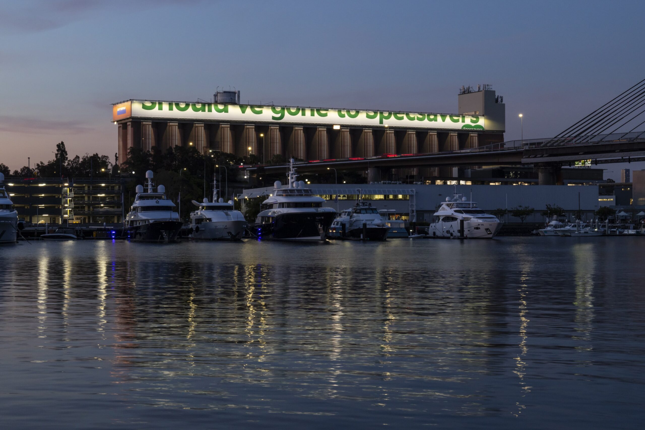 Specsavers creative on the largest billboard in the Southern Hemisphere, the Glebe Island Silos
