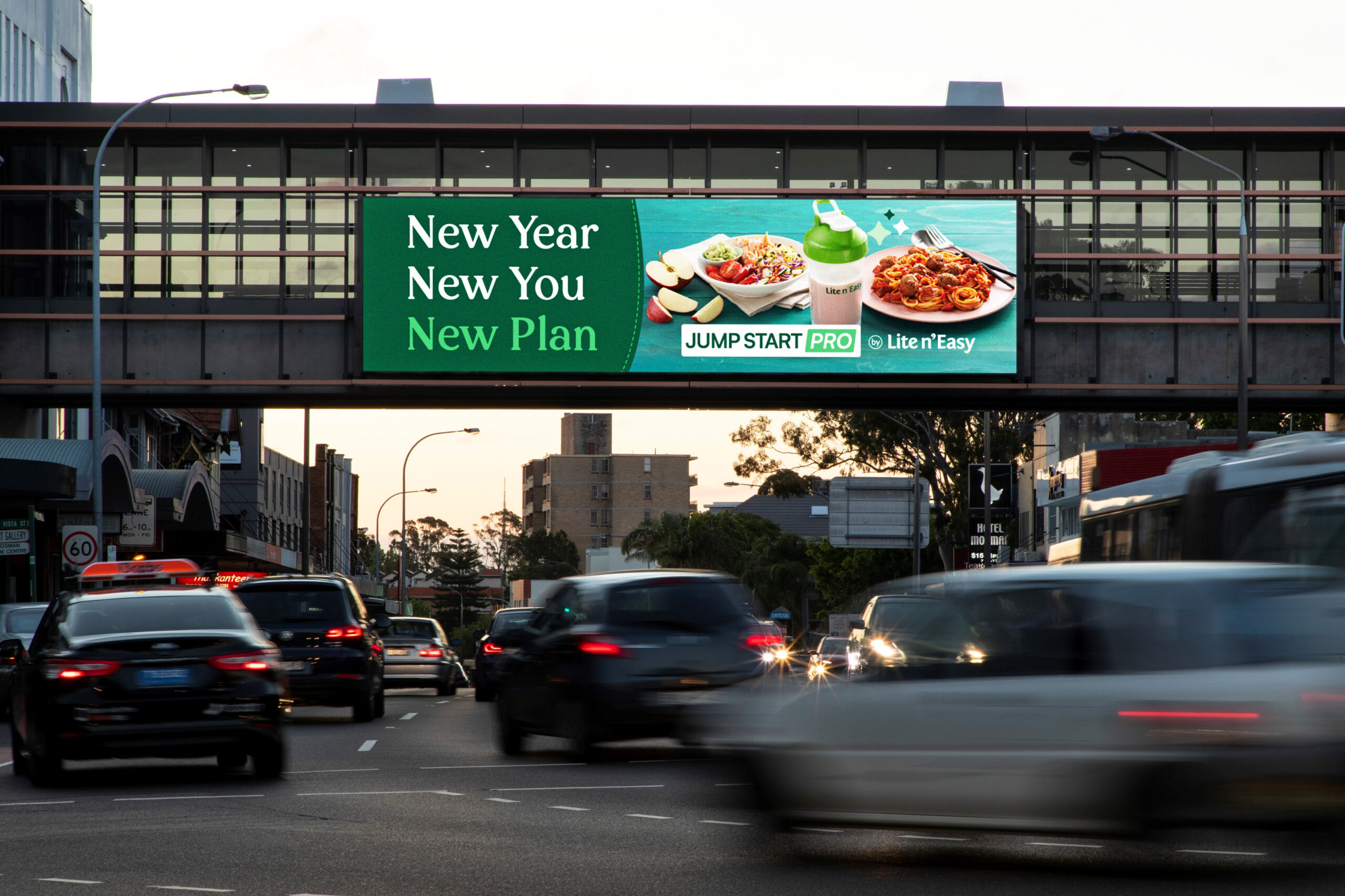 Digital billboard in Mosman, Sydney, featuring Lite n' Easy advertisement