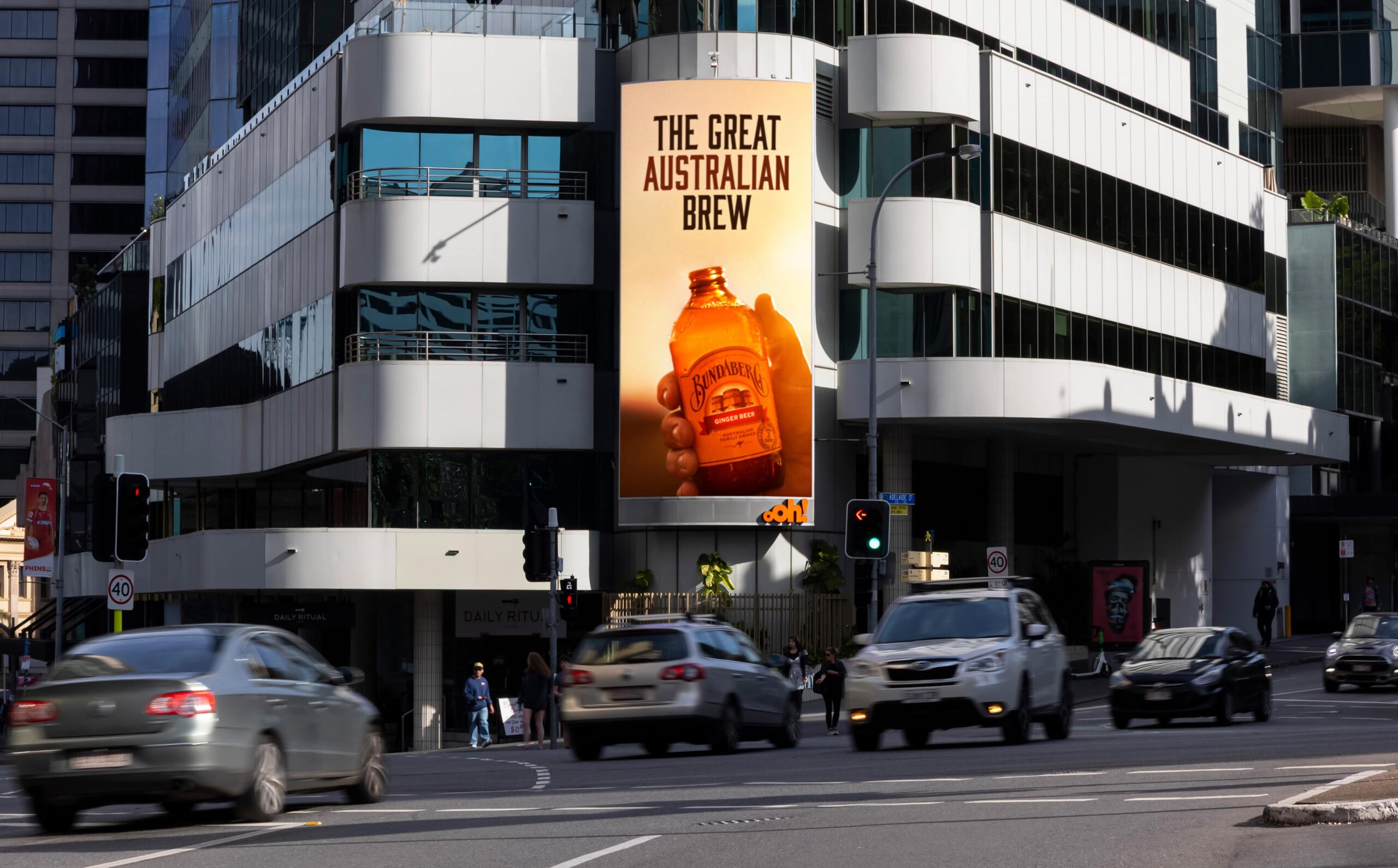 Digital advertising billboard in Brisbane, Queensland, featuring Bundaberg creative