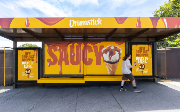 Bus shelter advertising in Newtown, special build with Drumstick Saucy