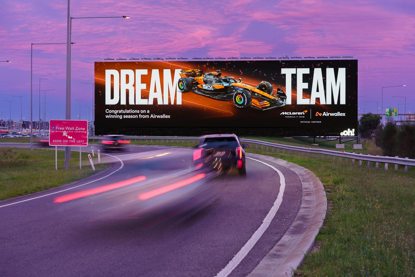 Digital billboard Melbourne Airport, featuring Airwallex creative