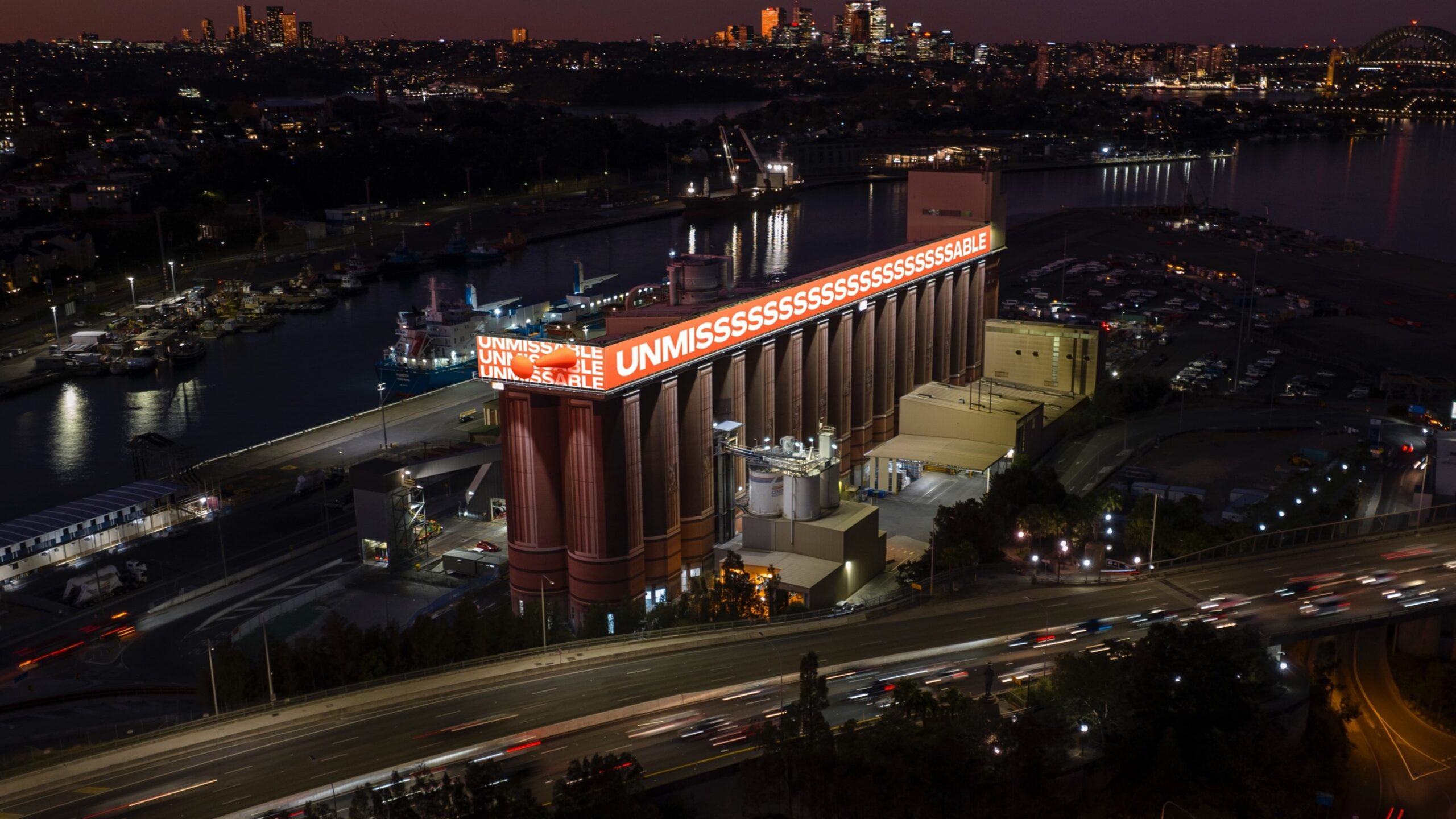 The Glebe Island Silos in Sydney, the largest billboard in the Southern Hemisphere