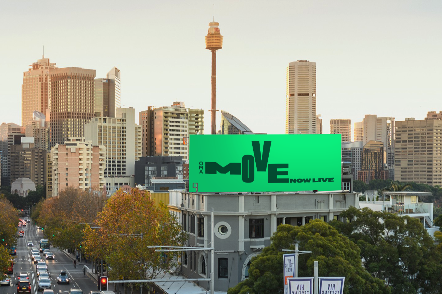 Billboard at Sydney's Taylor Square, featuring MOVE creative