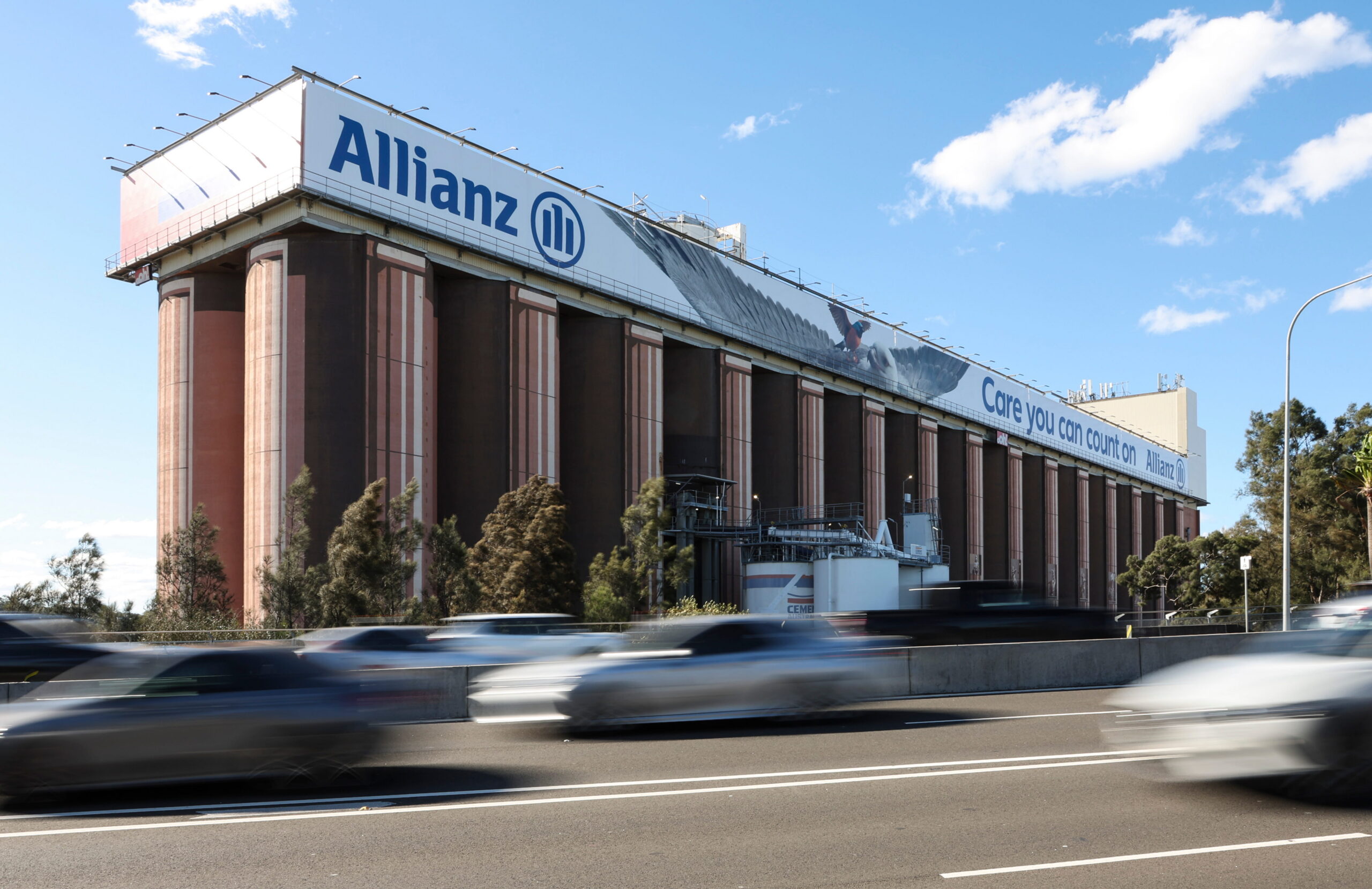 Glebe Silos billboard in Sydney, featuring Allianz advertising