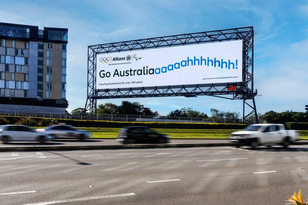 Digital billboard outside Sydney Airport, featuring Allianz advertisement