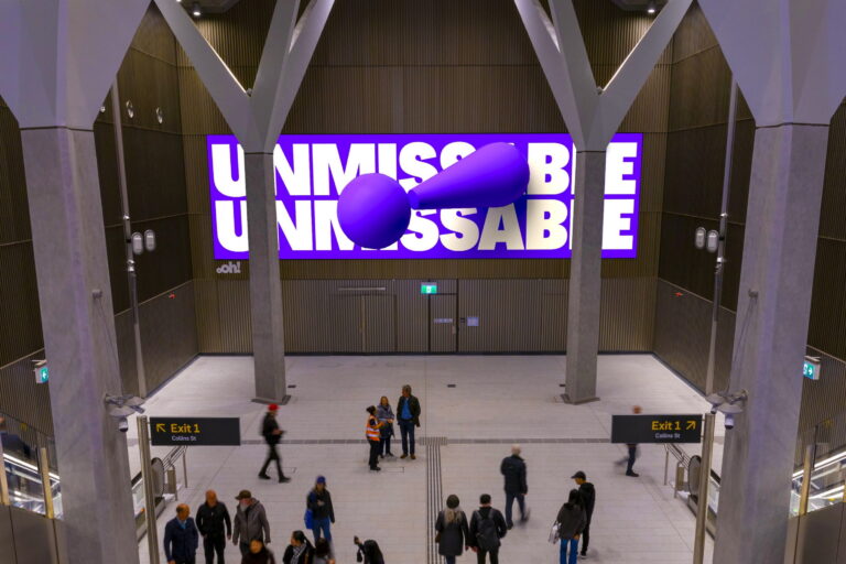 Digital billboard in rail station, Melbourne - Town Hall Metro Tunnels