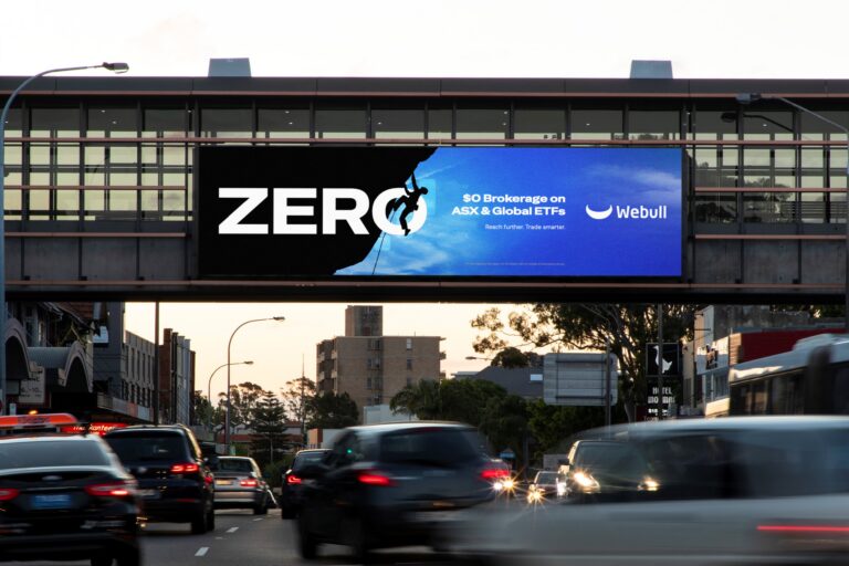 Digital billboard in Mosman, Sydney with Webull creative