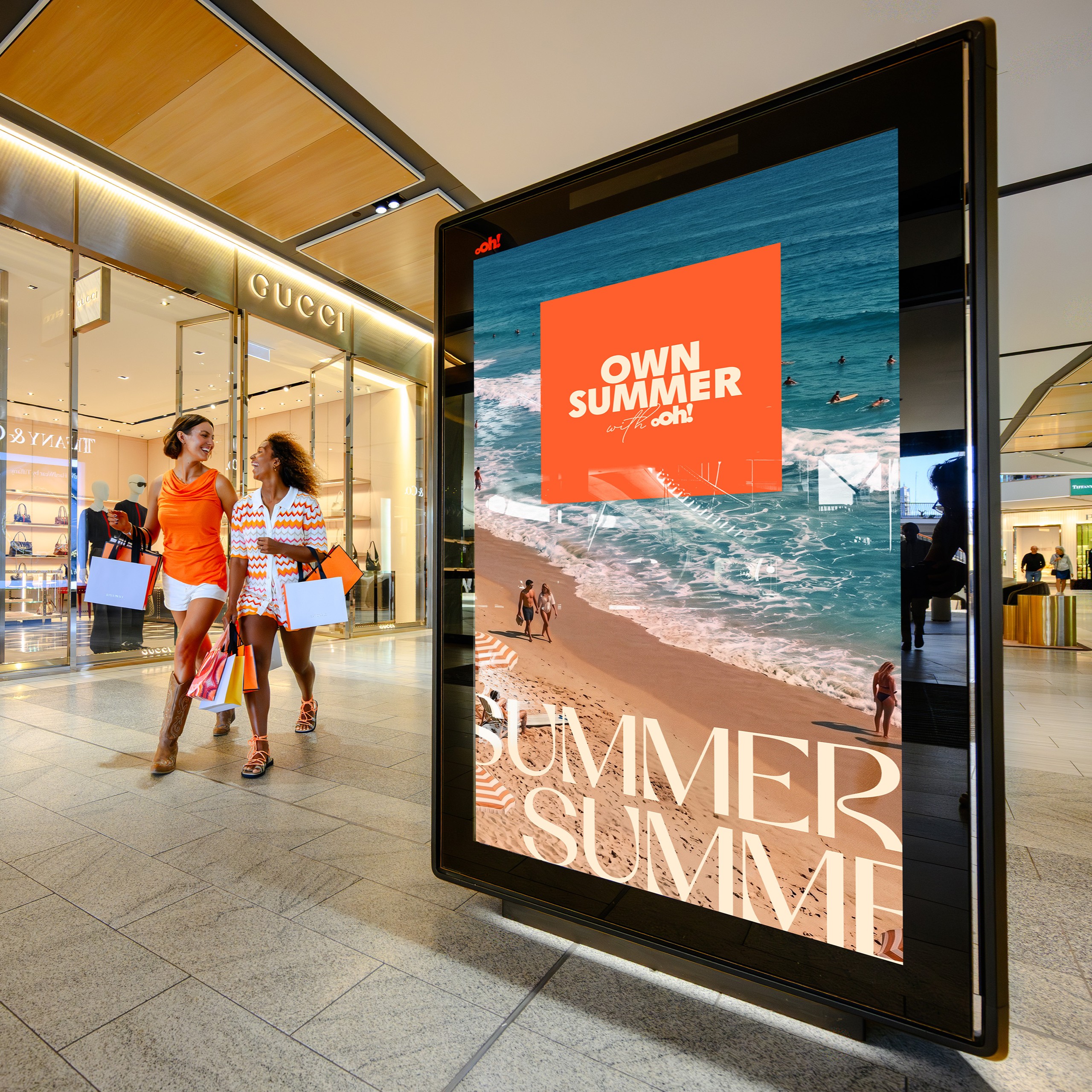 Digital advertising screen in Queensland shopping centre, Pacific Fair
