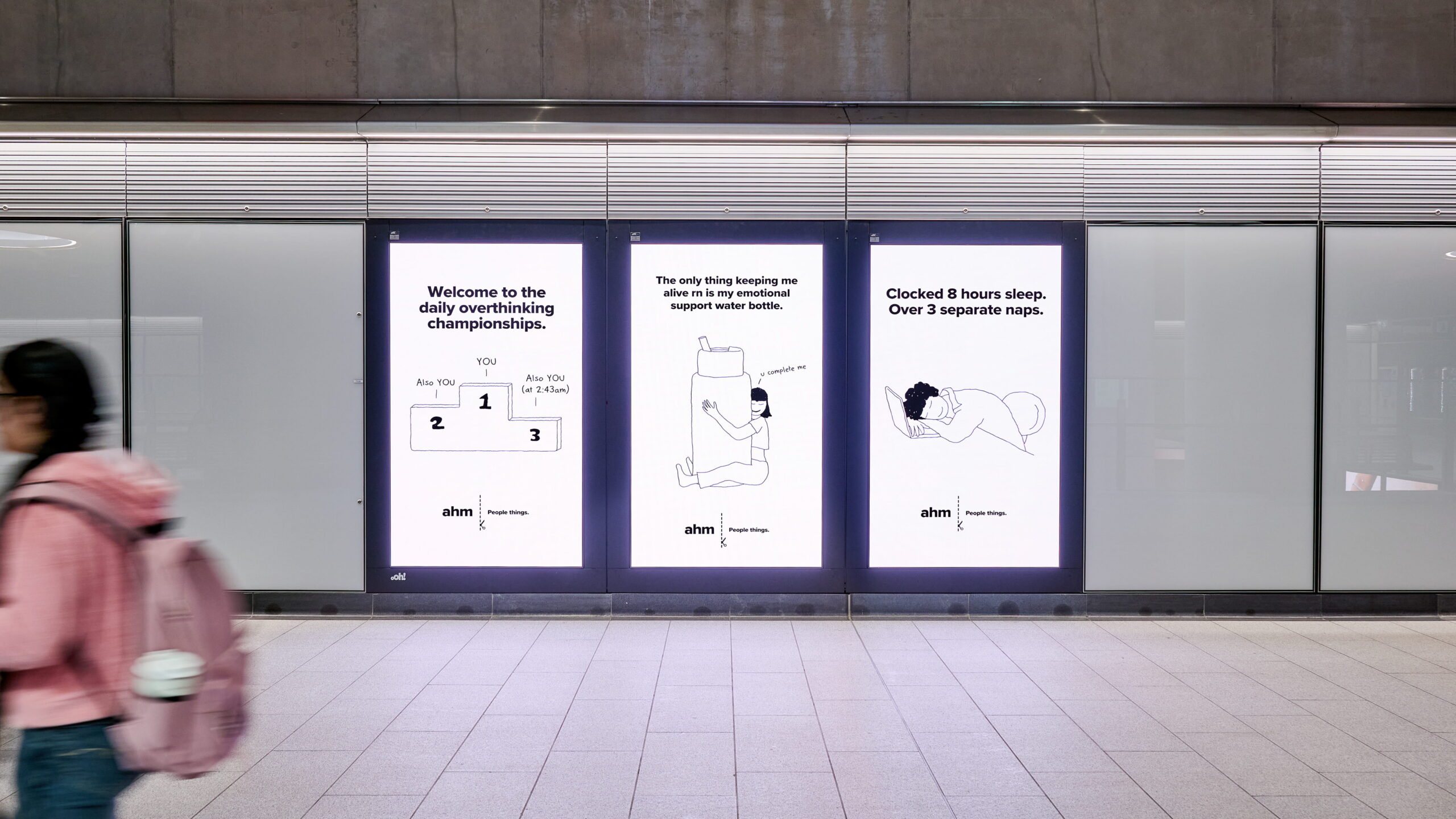 Digital rail advertising in Melbourne Metro Tunnels rail station, featuring ahm insurance creative